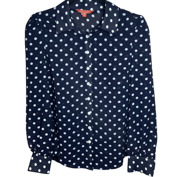 ModCloth Be Buzzworthy Button-Up Top Dotted Blouse‎ Black White Career Size XS - Picture 2 of 12